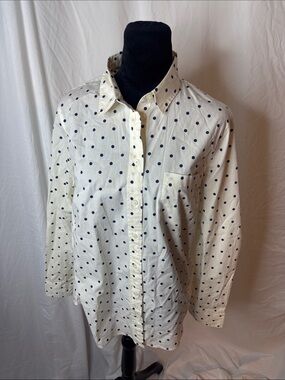 J. Crew Cream Button-Down Shirt with Navy Polka Dots